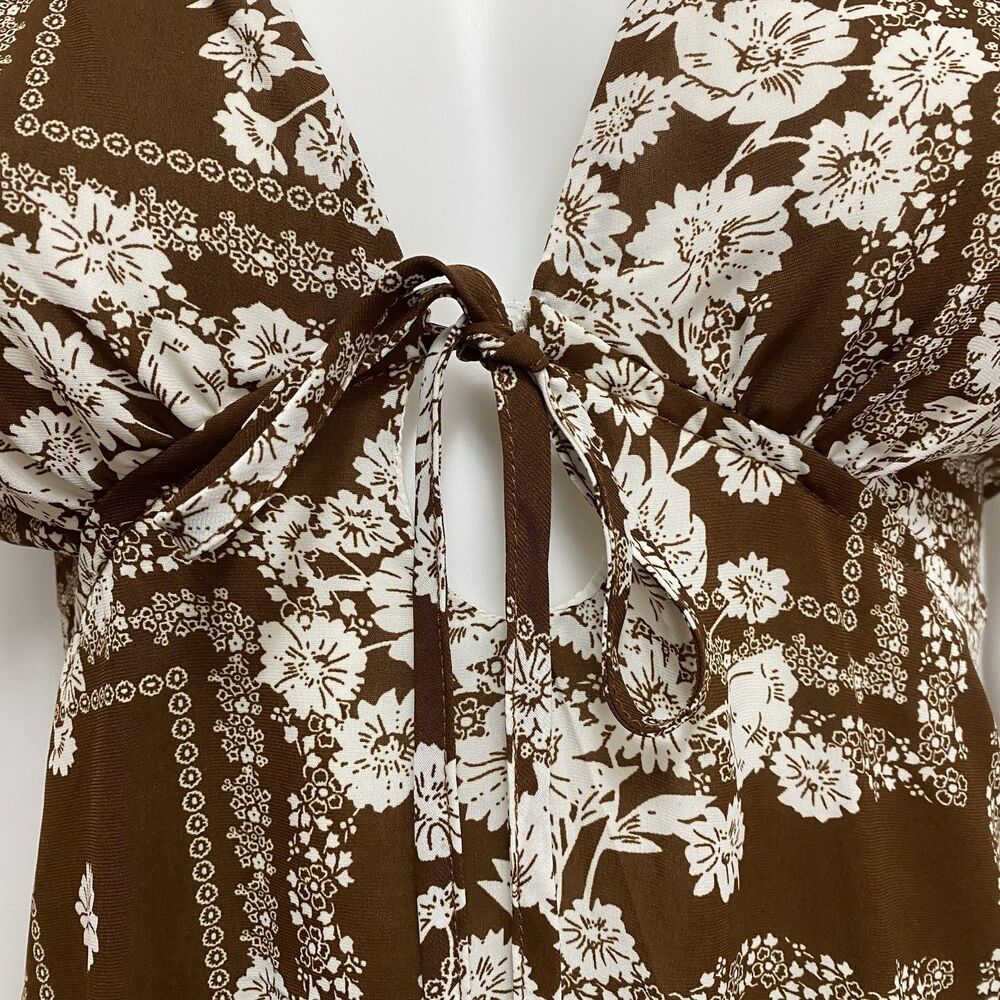 Paper Heart Maxi Dress L Brown Floral Open Back Boho Summer - Picture 6 of 14